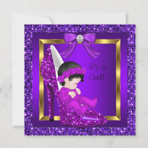 Baby Shower Girl Purple Glitter Shoe Invitation