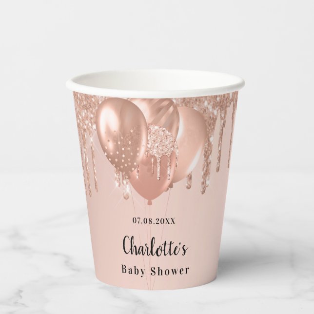 Baby Shower girl rose gold balloons Paper Cups (Front)