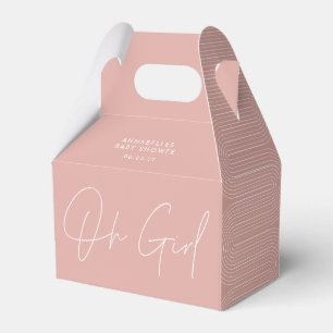 Baby shower girl script modern pink geometric favor box