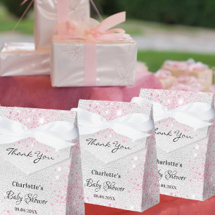 Baby Shower girl silver pink glitter thank you Favor Box