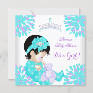 Baby Shower Girl Sweet Baby Teal Purple Bear Invitation
