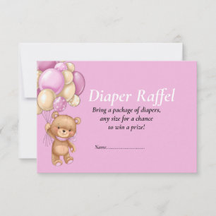 Baby Shower Girl Teddy Balloons Diaper Raffel  Invitation