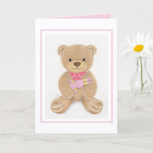 Baby Shower Girl Teddy Bear Folded Greeting Card