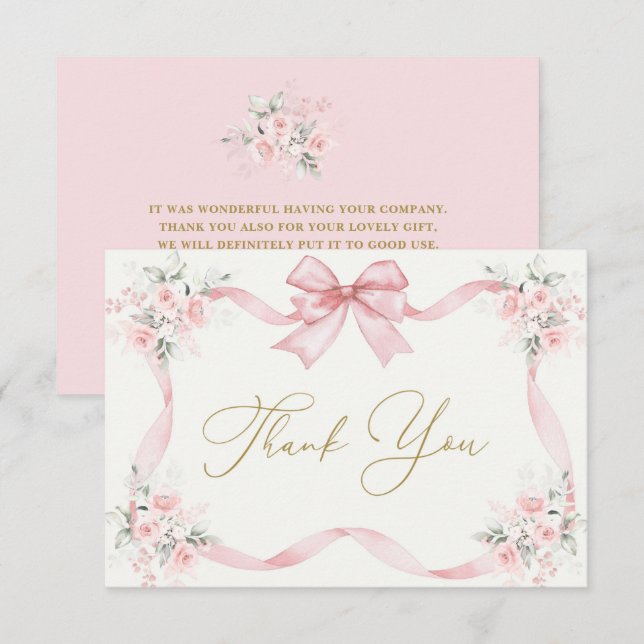 Baby Shower Girl Thank You Card with bow (Front/Back)