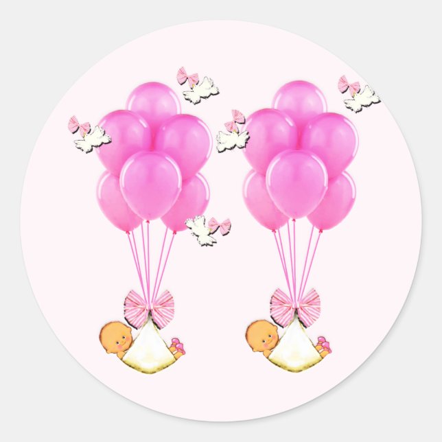 Baby Shower Girl Twins Classic Round Sticker (Front)