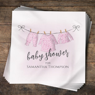 Baby Shower Girl Watercolor Pink Clothesline Napkin