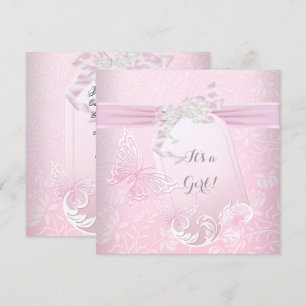 Baby Shower Girl White Pink Princess Butterfly Invitation