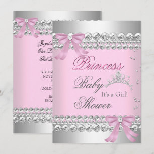 Baby Shower Girl White Pink Princess Tiara Gem 2 Invitation