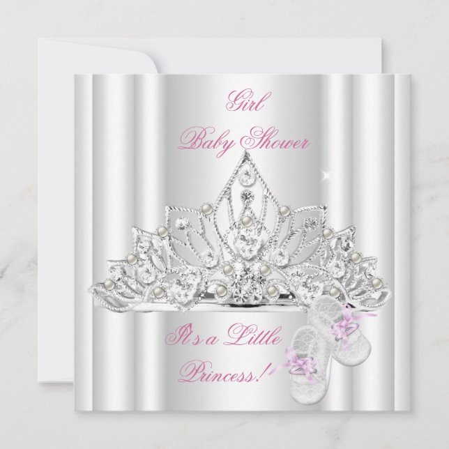 Baby Shower Girl White Pink Princess Tiara Invitation (Front)
