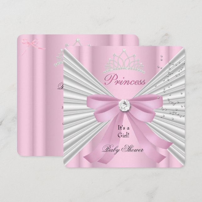 Baby Shower Girl White Pink Princess Tiara Invitation (Front/Back)