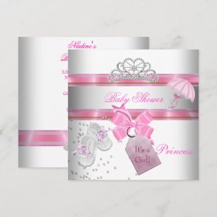 Baby Shower Girl White Pink Princess Tiara Magical Invitation