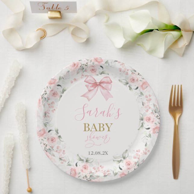 Baby Shower Girl with bow Paper Plate (Wedding)