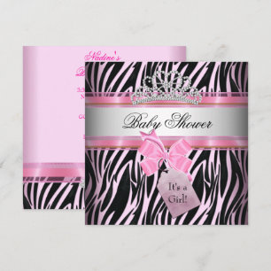 Baby Shower Girl Zebra Pink Princess Black Invitation