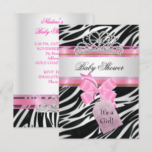 Baby Shower Girl Zebra Pink Princess Tiara Invitation