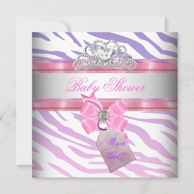 Baby Shower Girl Zebra Pink Purple Princess Invitation (Front)