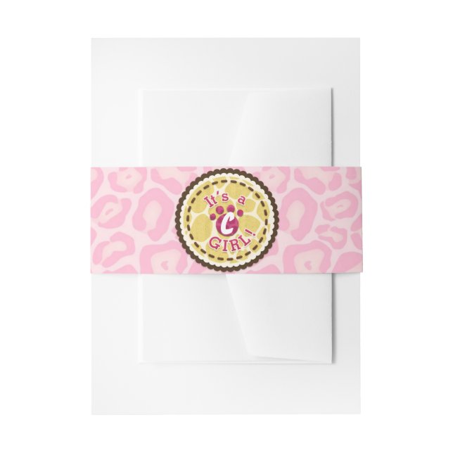 Baby Shower Girls Pink Safari Print Themed Party Invitation Belly Band (Front Example)
