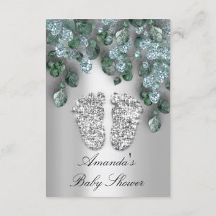 Baby Shower Glitter Feet Grey Eucalyptus Green Blu Invitation