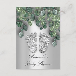 Baby Shower Glitter Feet Grey Eucalyptus Greenery Invitation