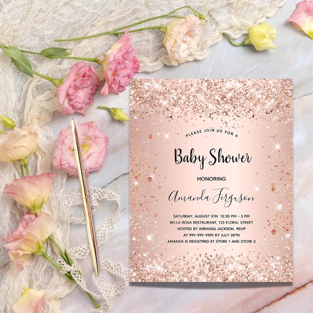 Baby Shower glitter rose blush budget invitation Flyer (Creator Uploaded)