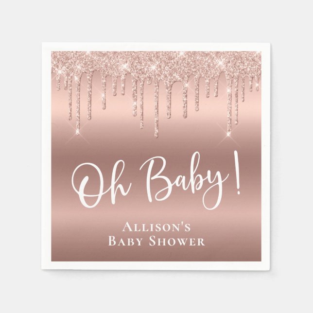 Baby Shower Glitter Rose Gold Personalized Napkin (Front)