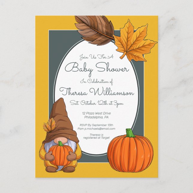 Baby shower | Gnome Automne Automne Invitation (Devant)