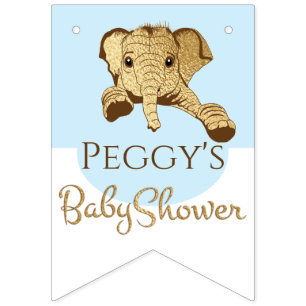 Baby shower Gold/Blue Elephant, bannière Swallowta