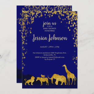 Baby shower Gold & Blue Safari Invitation