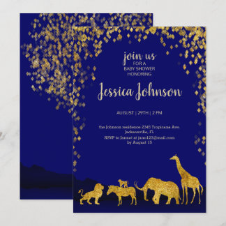 Baby shower Gold & Blue Safari Invitation