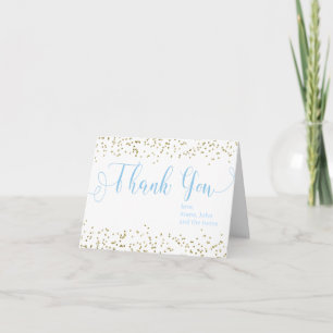 Baby Shower Gold Confetti Twins Blue Boy Thank You Card