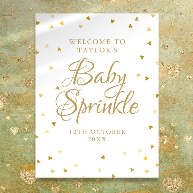 Baby shower Gold Hearts Saupoudrer Affiche de bien (Gold Hearts Baby Shower Sprinkle Welcome Sign)