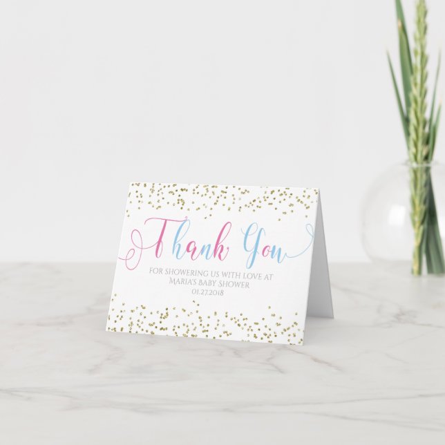 Baby Shower Gold Pink Blue Boy Girl Thank You (Front)