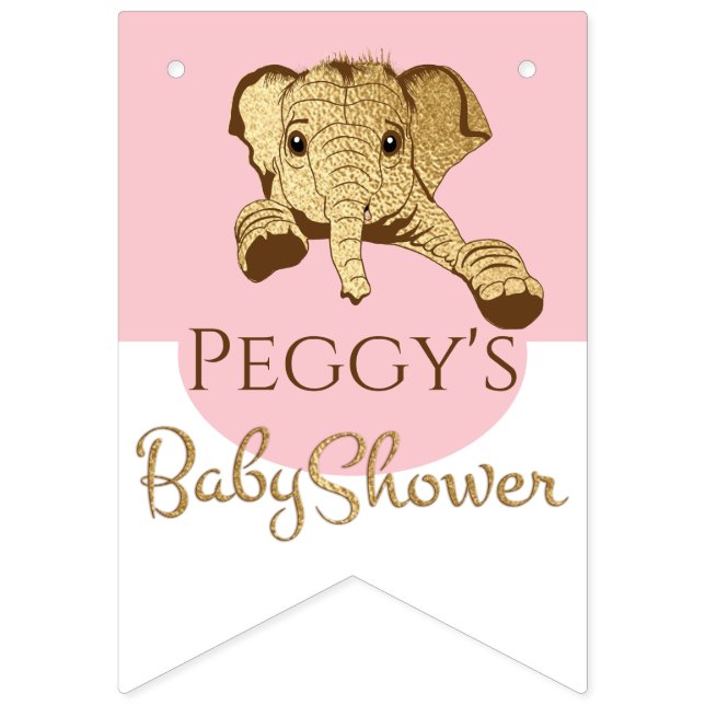 Baby Shower Gold/Pink Elephant, Swallowtail Banner (Sixteenth Flag)