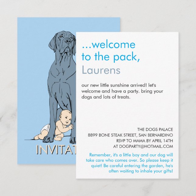 baby shower great dane Minimal Drawing  Invitation (Front/Back)