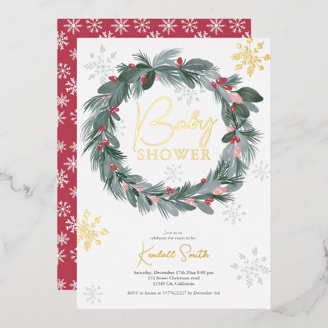 Baby shower green blue red floral Christmas wreath (Front/Back)