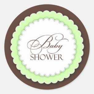 Baby Shower Green/Brown Classic Round Sticker