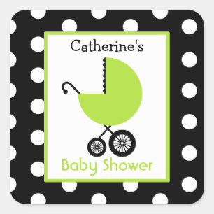 Baby Shower Green Carriage & Polka Dots Square Sticker