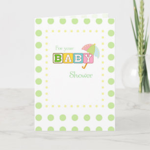 Baby Shower, Green Dots with Umbrella Thank You Card
