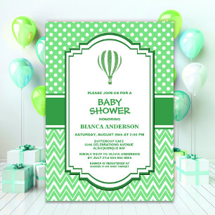 Baby Shower Green Hot Air Balloon Invitation