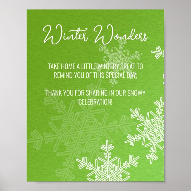 Baby Shower Green Snowflakes Favours Sign (Front)