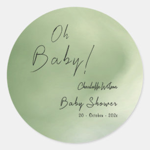 Baby Shower Green Watercolor Background Classic Round Sticker