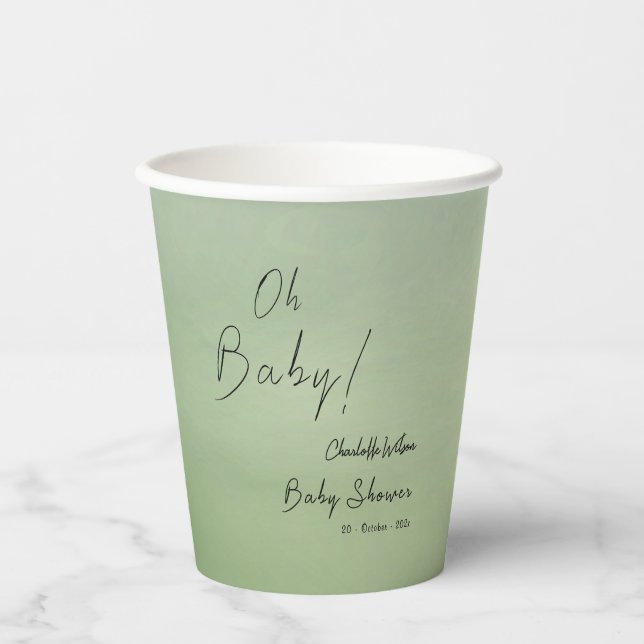 Baby Shower Green Watercolor Background Paper Cups (Front)
