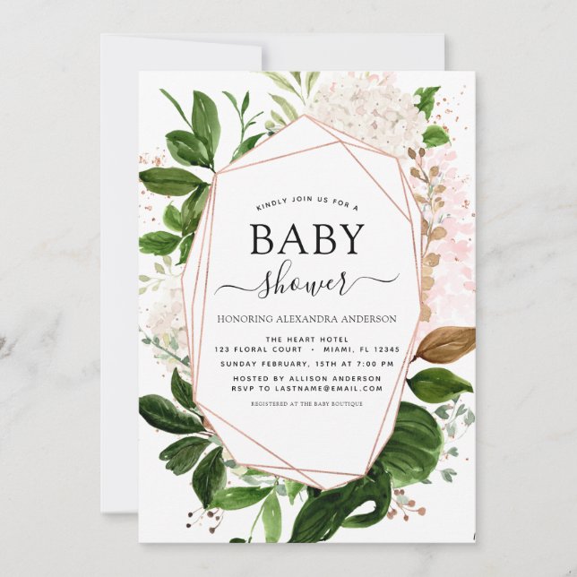 Baby Shower Greenery Botanical Geometric Elegant Invitation (Front)