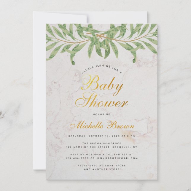 Baby Shower Greenery Elegant Script Gender Neutral Invitation (Front)