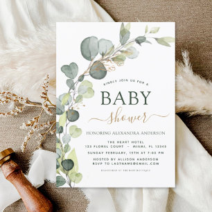 Baby Shower Greenery Eucalyptus Gold Elegant