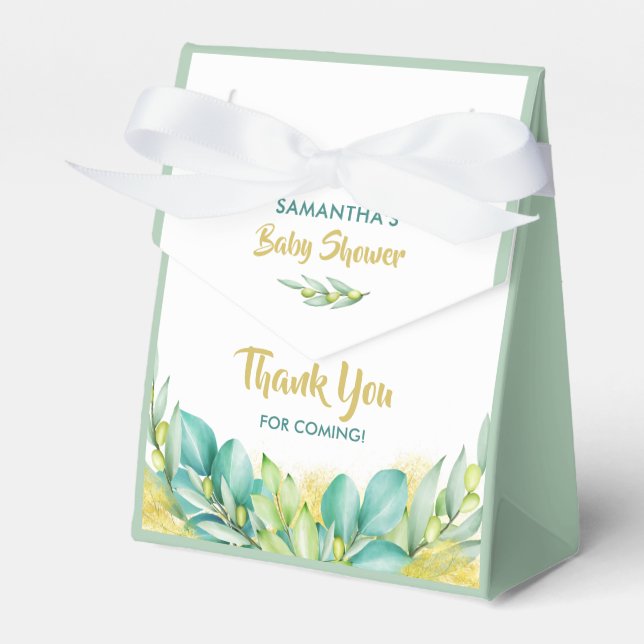 Baby Shower Greenery Eucalyptus Leaves Olive Favor Box (Front Side)