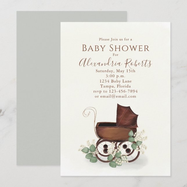 Baby Shower Greenery Modern Watercolor Eucalyptus Invitation (Front/Back)