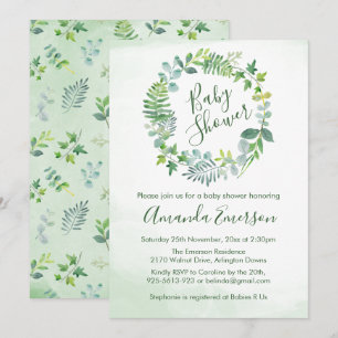 Baby Shower Greenery Wreath Botanical Invitation