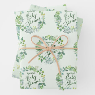 Baby Shower Greenery Wreath Personalized Wrapping Paper Sheet