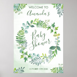 Baby Shower Greenery Wreath Poster