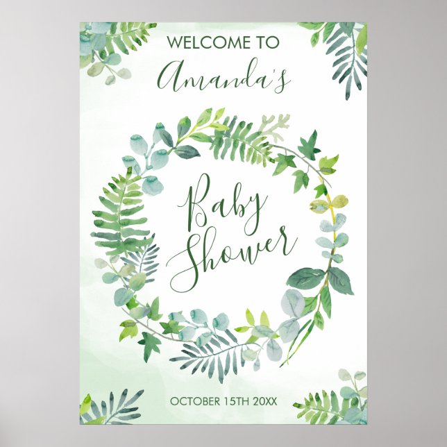 Baby Shower Greenery Wreath Poster (Front)